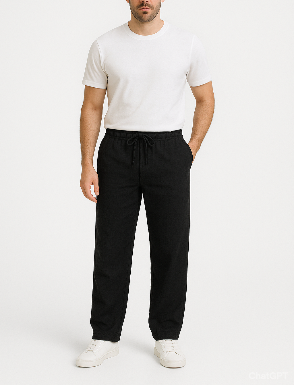 ARMARIO-Black Linen Pants.